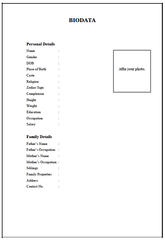 Formato de biodatos para matrimonio PDF y Word