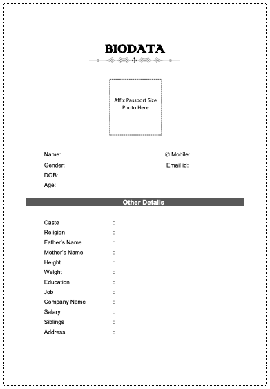 formato de biodatos de matrimonio indio doc y pdf